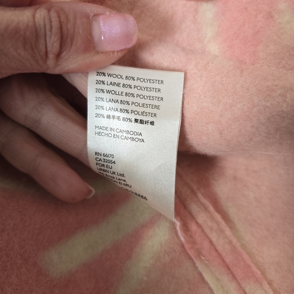 Anthropologie Heidi Kimono Jacket Soft Wool Front Patch Pockets Pink Ivory Motif - Picture 15 of 16